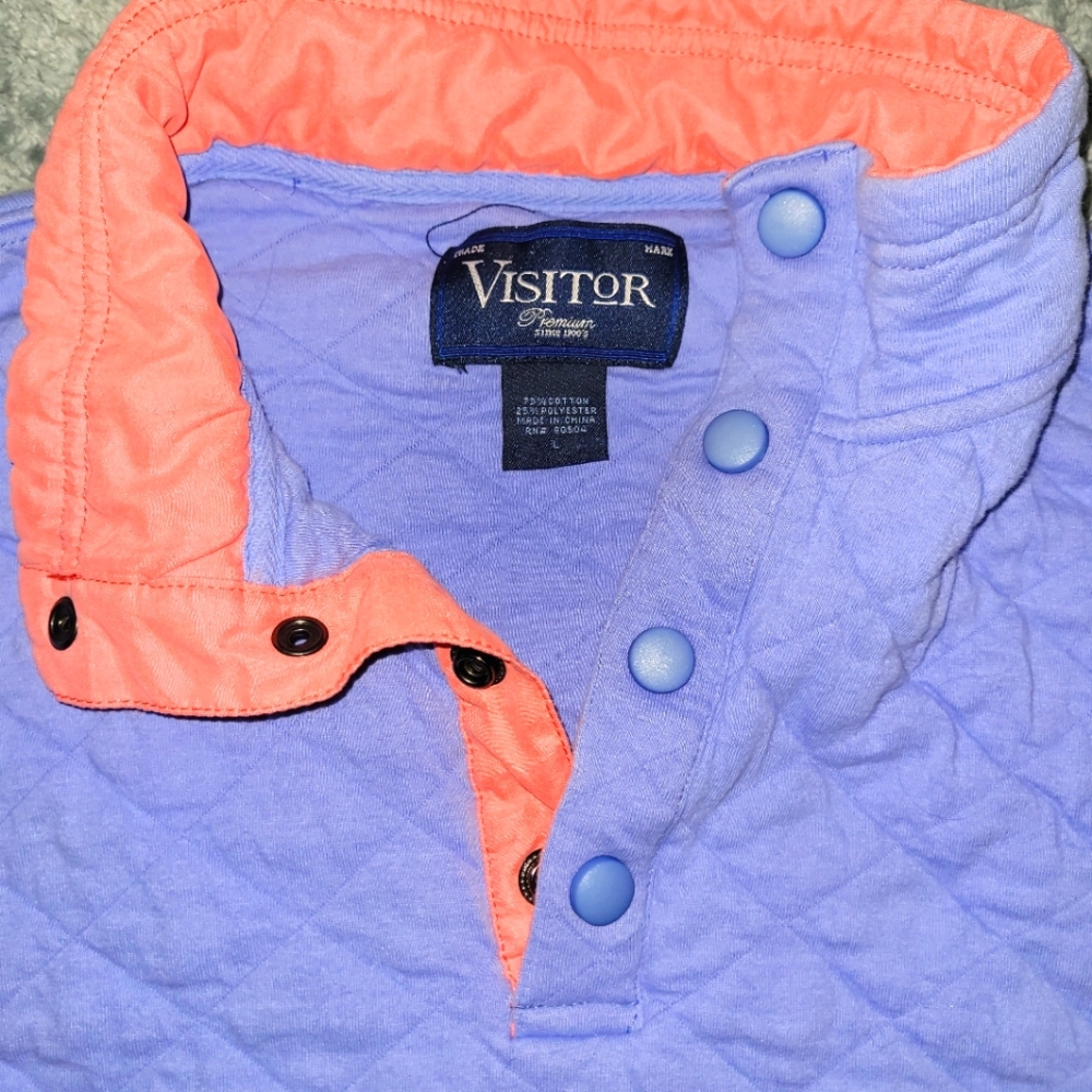 Vintage women's quilted pullover quarter button up pastel purple corral orange